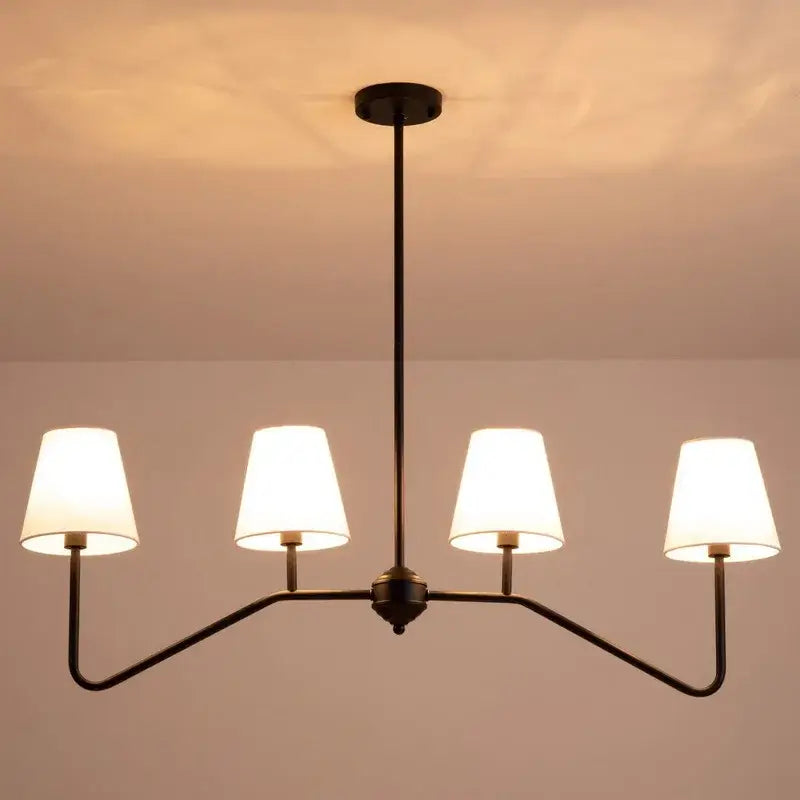 industrial style black metal chandelier with white shades living room