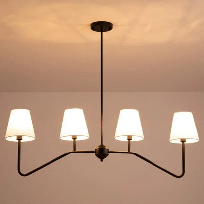 industrial style black metal chandelier with white shades living room