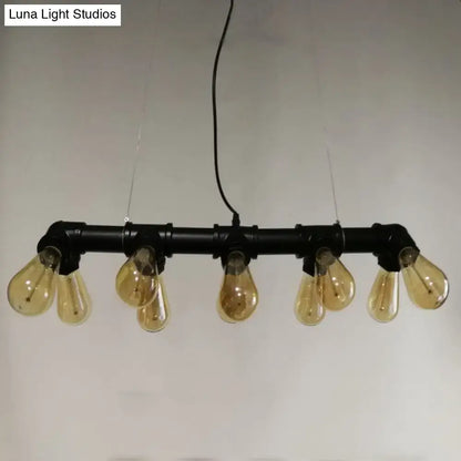 Industrial black pipe light fixture – dining room amber glass lamp