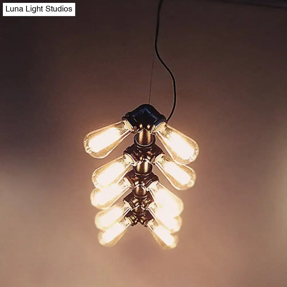 Industrial black pipe light fixture – dining room amber glass lamp