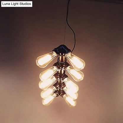 Industrial black pipe light fixture – dining room amber glass lamp