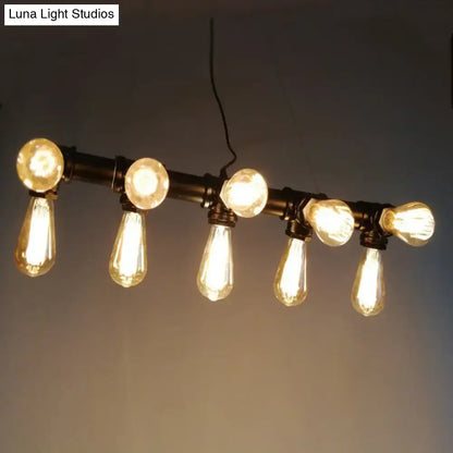 Industrial black pipe light fixture – dining room amber glass lamp
