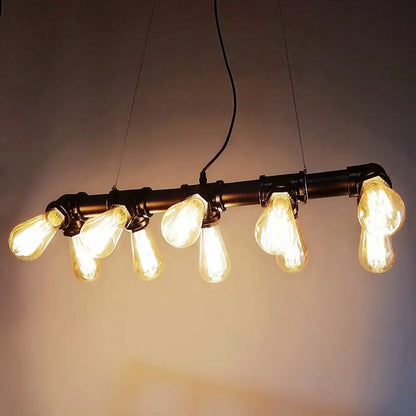 Industrial black pipe light fixture – dining room amber glass lamp