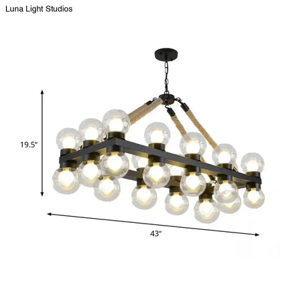 Industrial black molecular chandelier with rope for dining room