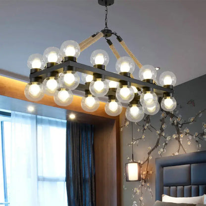 Industrial black molecular chandelier with rope for dining room