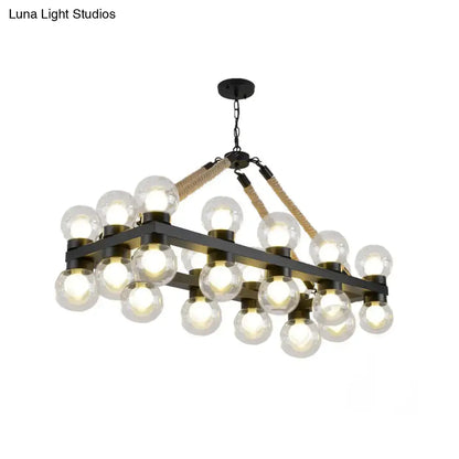 Industrial black molecular chandelier with rope for dining room