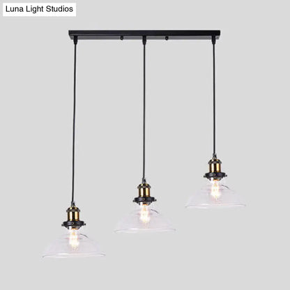 Industrial style brass clear glass hanging lamps dining room 3 light