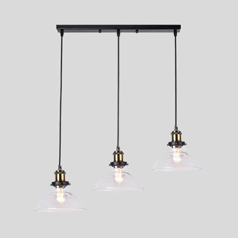 Industrial style brass clear glass hanging lamps dining room 3 light