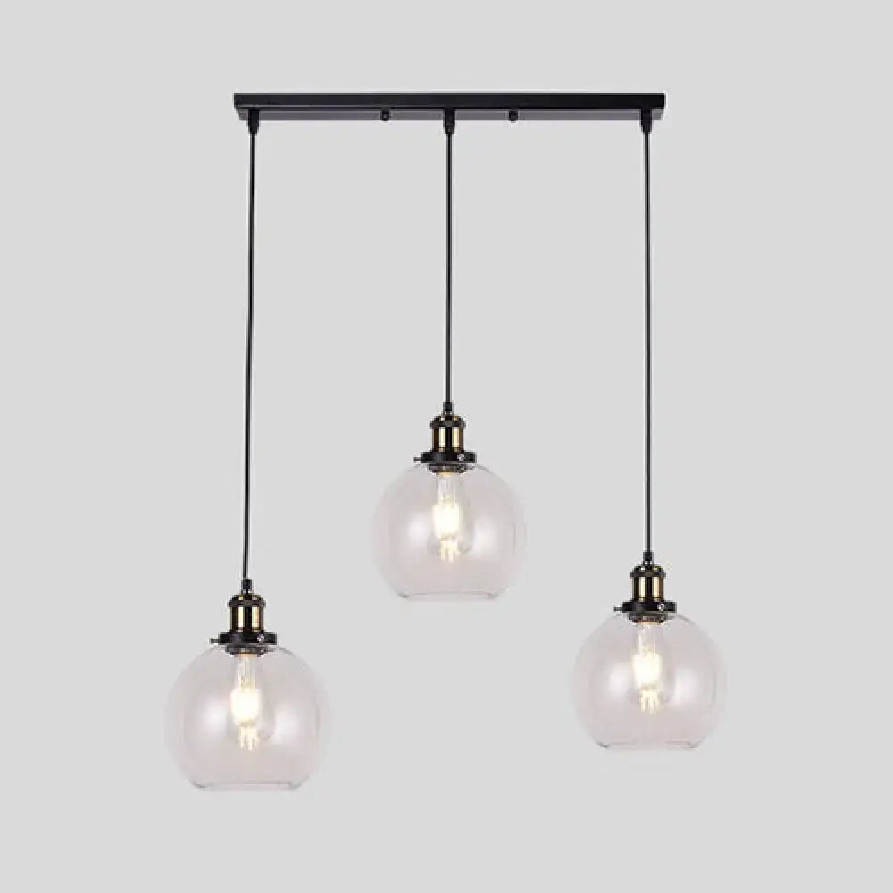 Industrial style brass clear glass hanging lamps dining room 3 light