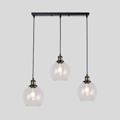 Industrial style brass clear glass hanging lamps dining room 3 light