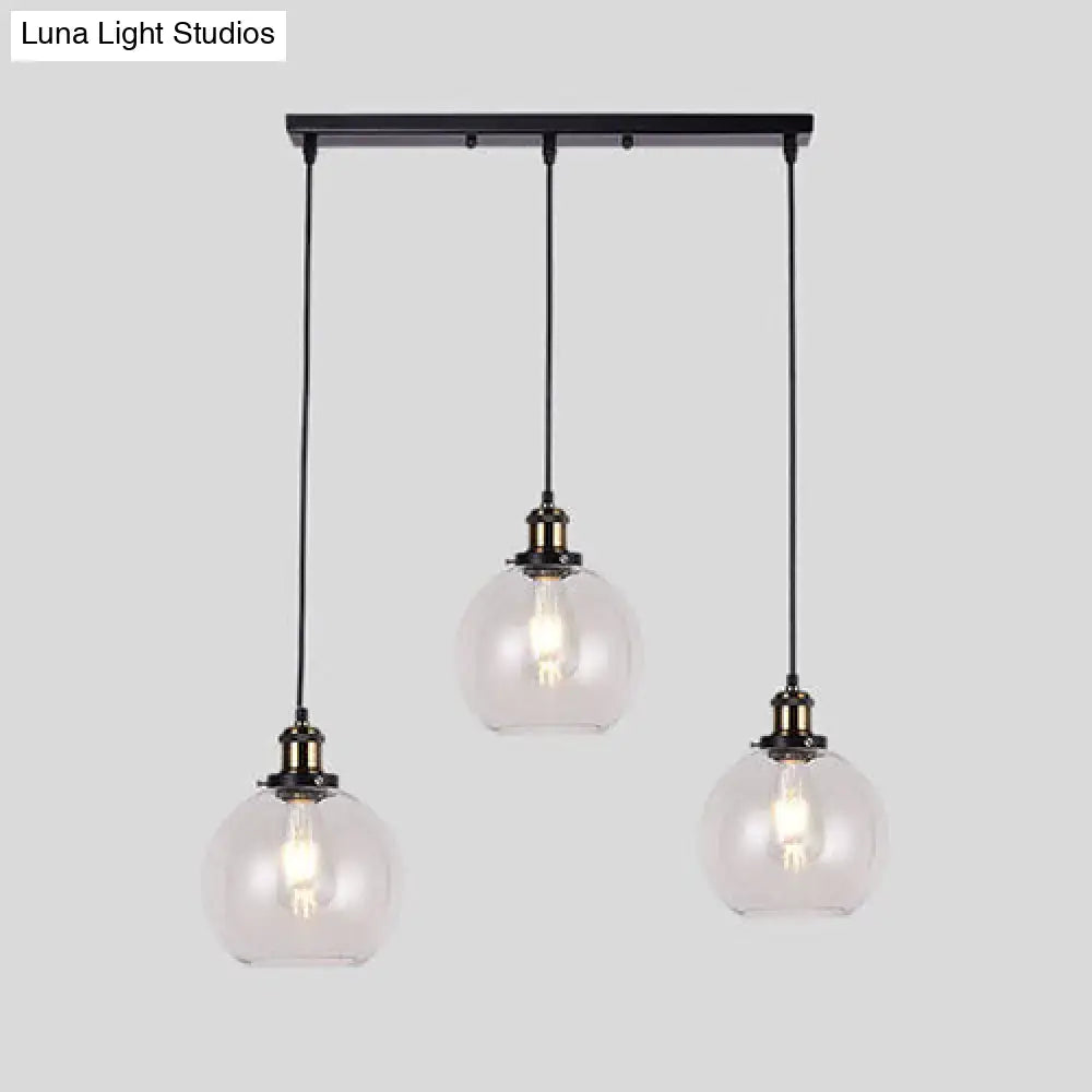 Industrial style brass clear glass hanging lamps dining room 3 light