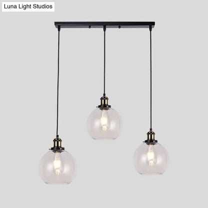 Industrial style brass clear glass hanging lamps dining room 3 light