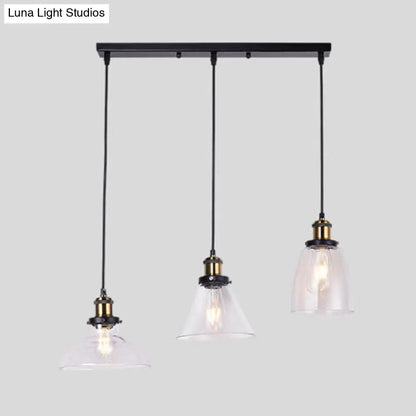 Industrial style brass clear glass hanging lamps dining room 3 light