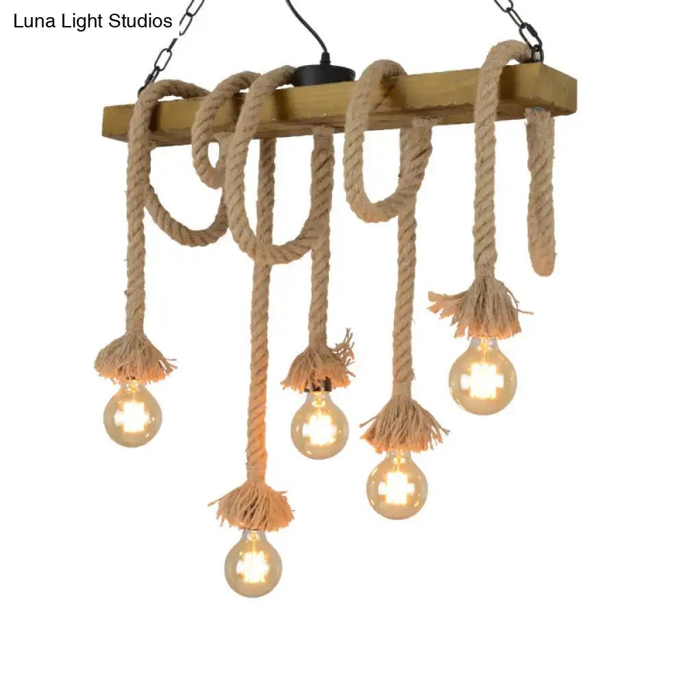 Industrial wood beige island chandelier dining room rope pendant light