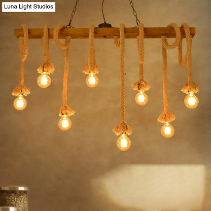 Industrial wood beige island chandelier dining room rope pendant light