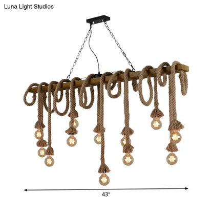 Industrial wood beige island chandelier dining room rope pendant light