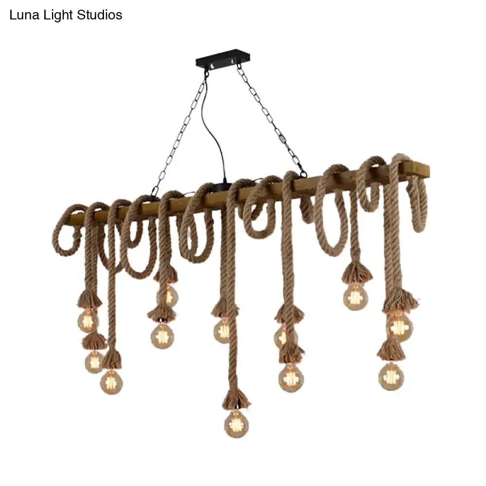 Industrial wood beige island chandelier dining room rope pendant light