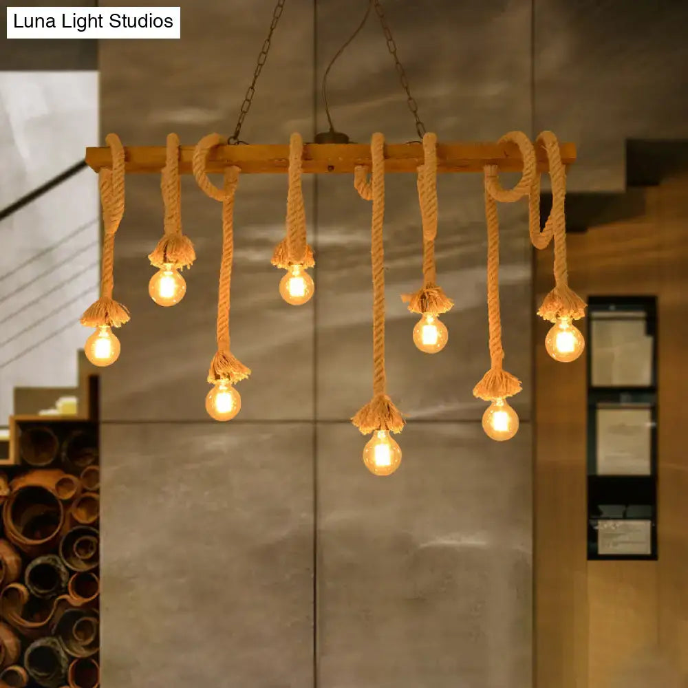 Industrial wood beige island chandelier dining room rope pendant light