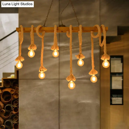 Industrial wood beige island chandelier dining room rope pendant light