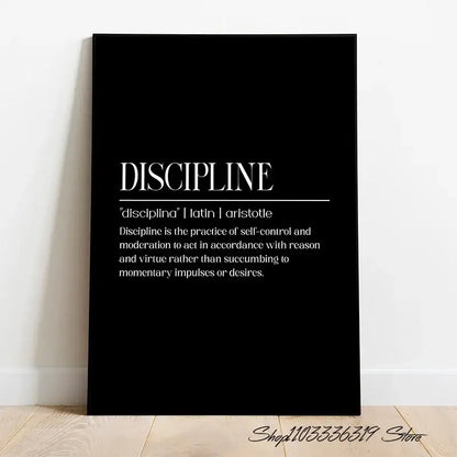 Minimalist black & white inspirational discipline art set living room