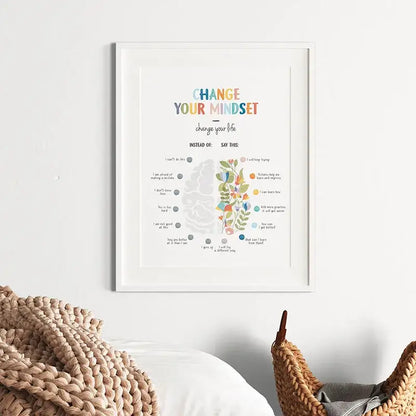 Minimalist colorful book stack quote poster office wall art