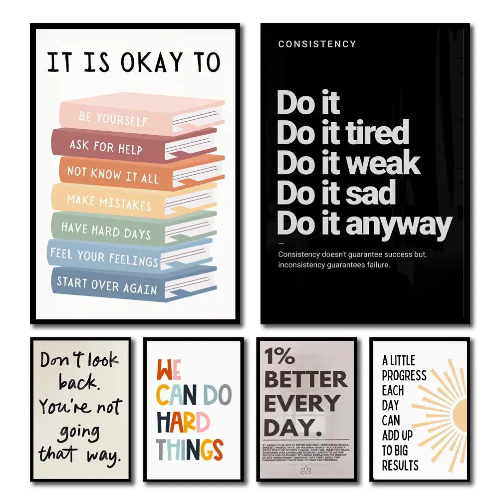 Minimalist colorful book stack quote poster office wall art