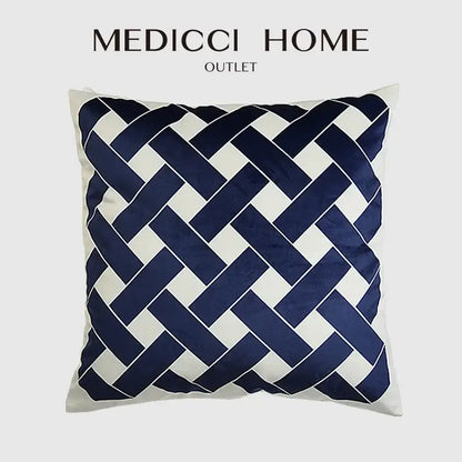 intersecting geometric navy & white cushion cover living room
