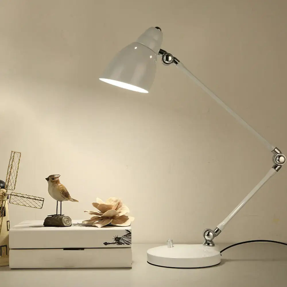 Minimalist white iron bell shaped swing arm lamp study room desk