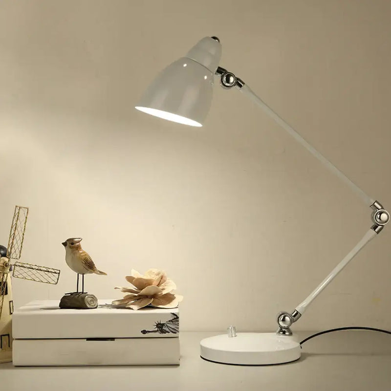 Minimalist white iron bell shaped swing arm lamp study room desk