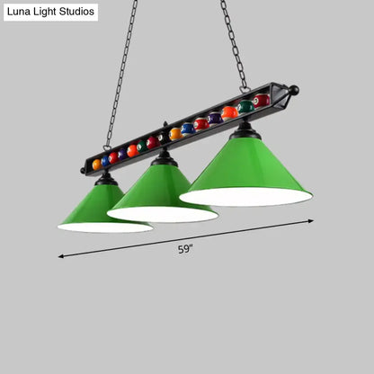 Industrial red iron linear island ceiling light billiard room pool ball