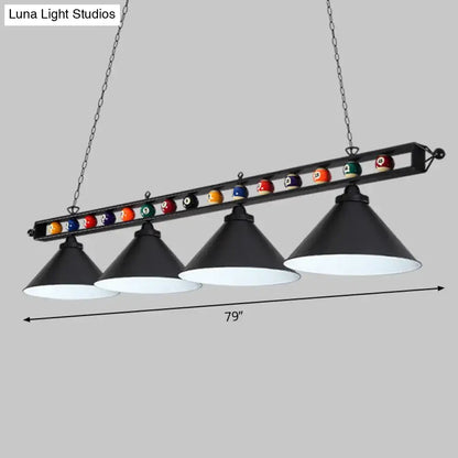 Industrial red iron linear island ceiling light billiard room pool ball