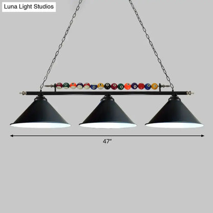 Industrial red iron linear island ceiling light billiard room pool ball