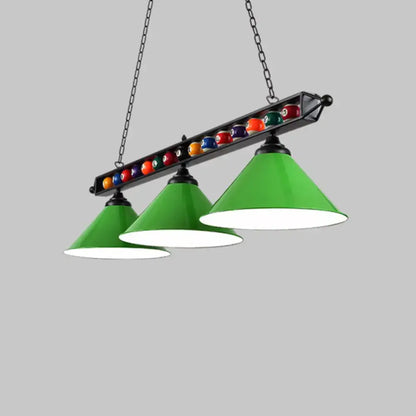 Industrial red iron linear island ceiling light billiard room pool ball