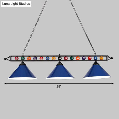 Industrial red iron linear island ceiling light billiard room pool ball