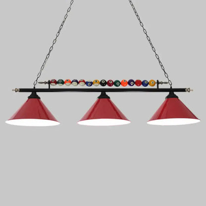Industrial red iron linear island ceiling light billiard room pool ball