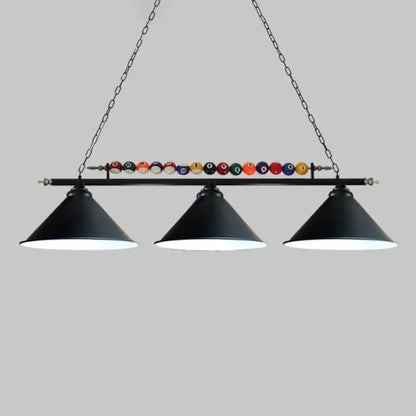 Industrial red iron linear island ceiling light billiard room pool ball