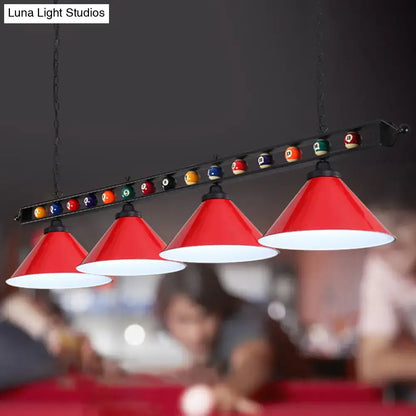 Industrial red iron linear island ceiling light billiard room pool ball