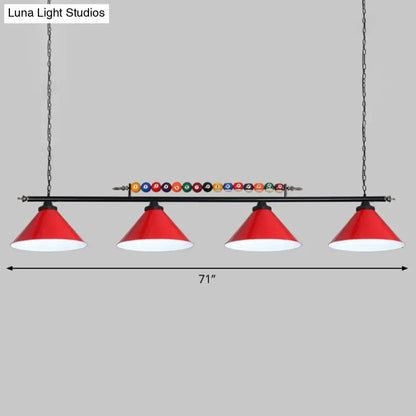 Industrial red iron linear island ceiling light billiard room pool ball