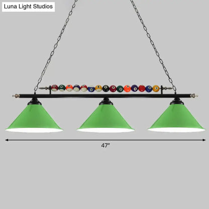 Industrial red iron linear island ceiling light billiard room pool ball