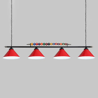 Industrial red iron linear island ceiling light billiard room pool ball