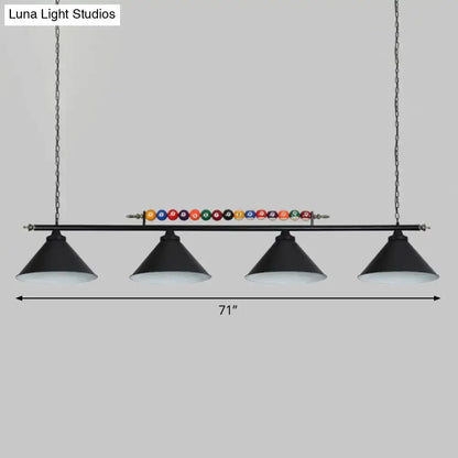 Industrial red iron linear island ceiling light billiard room pool ball