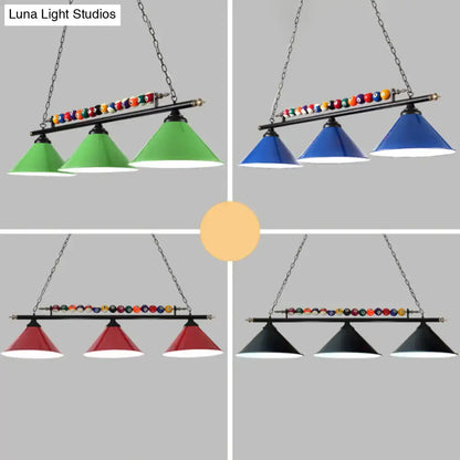 Industrial red iron linear island ceiling light billiard room pool ball