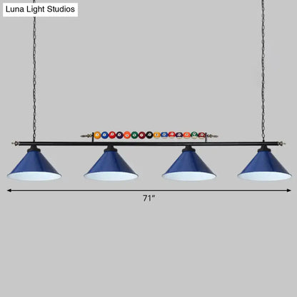 Industrial red iron linear island ceiling light billiard room pool ball