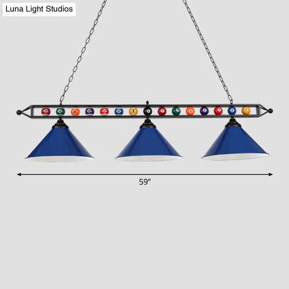 Industrial red iron linear island ceiling light billiard room pool ball