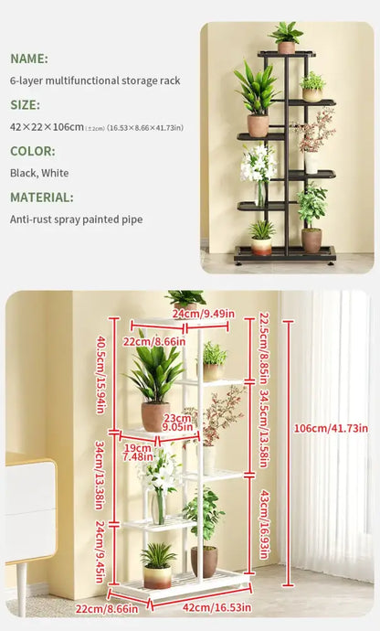 Modern black & white tiered iron plant stand living room shelves