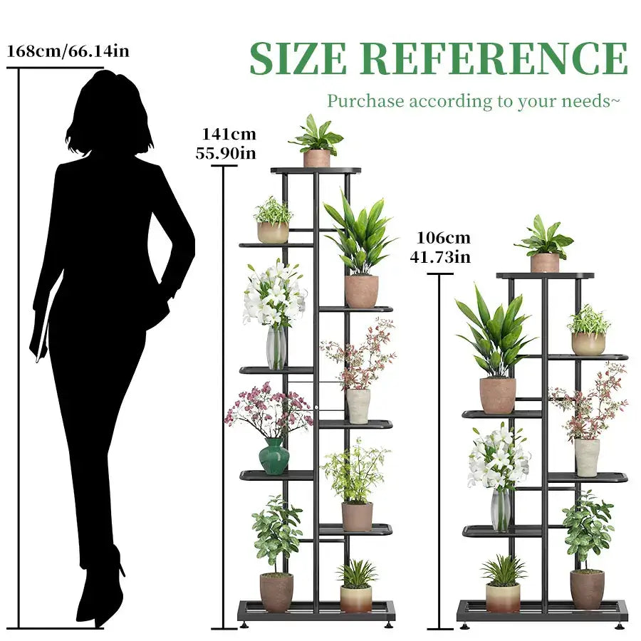 Modern black & white tiered iron plant stand living room shelves