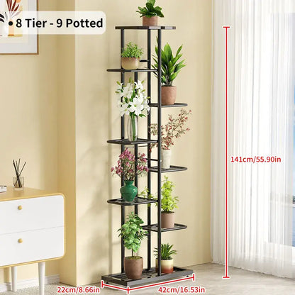 Modern black & white tiered iron plant stand living room shelves