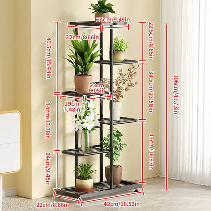 Modern black & white tiered iron plant stand living room shelves