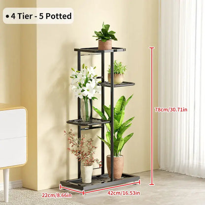 Modern black & white tiered iron plant stand living room shelves