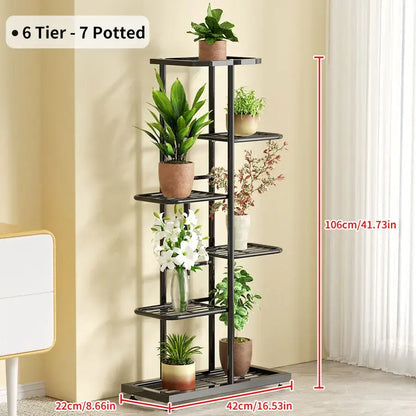 Modern black & white tiered iron plant stand living room shelves